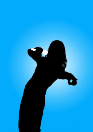 singer blue background